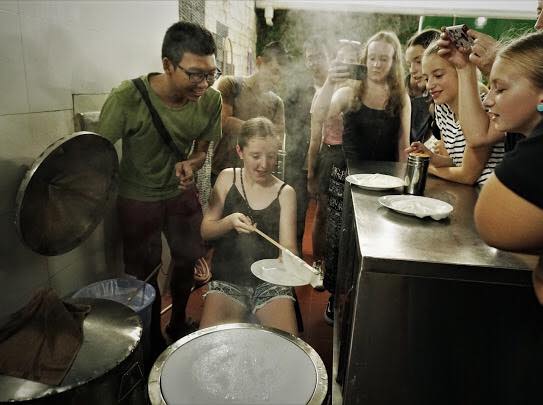 Saigon Food Tour - learning to make rice paper