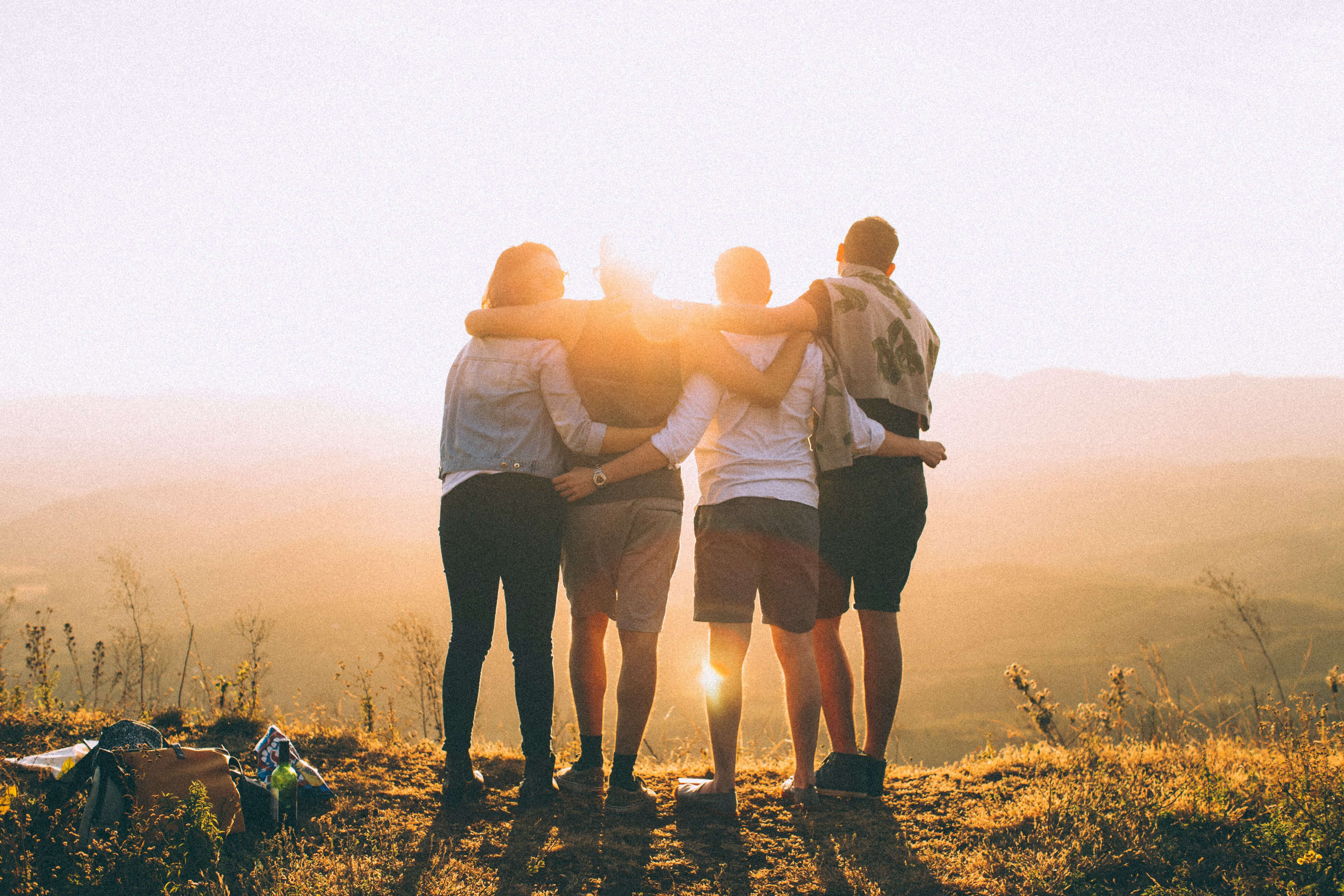 Small group of friends travel together